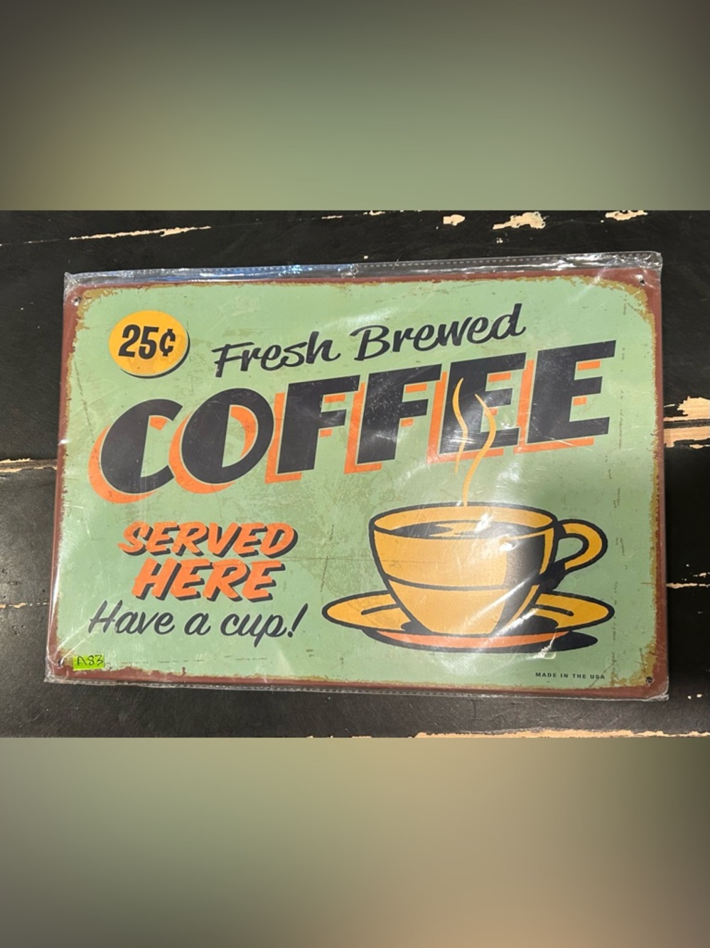 Fresh Brewed Coffee Vintage-Style Wall Sign - Green 8”x 10”